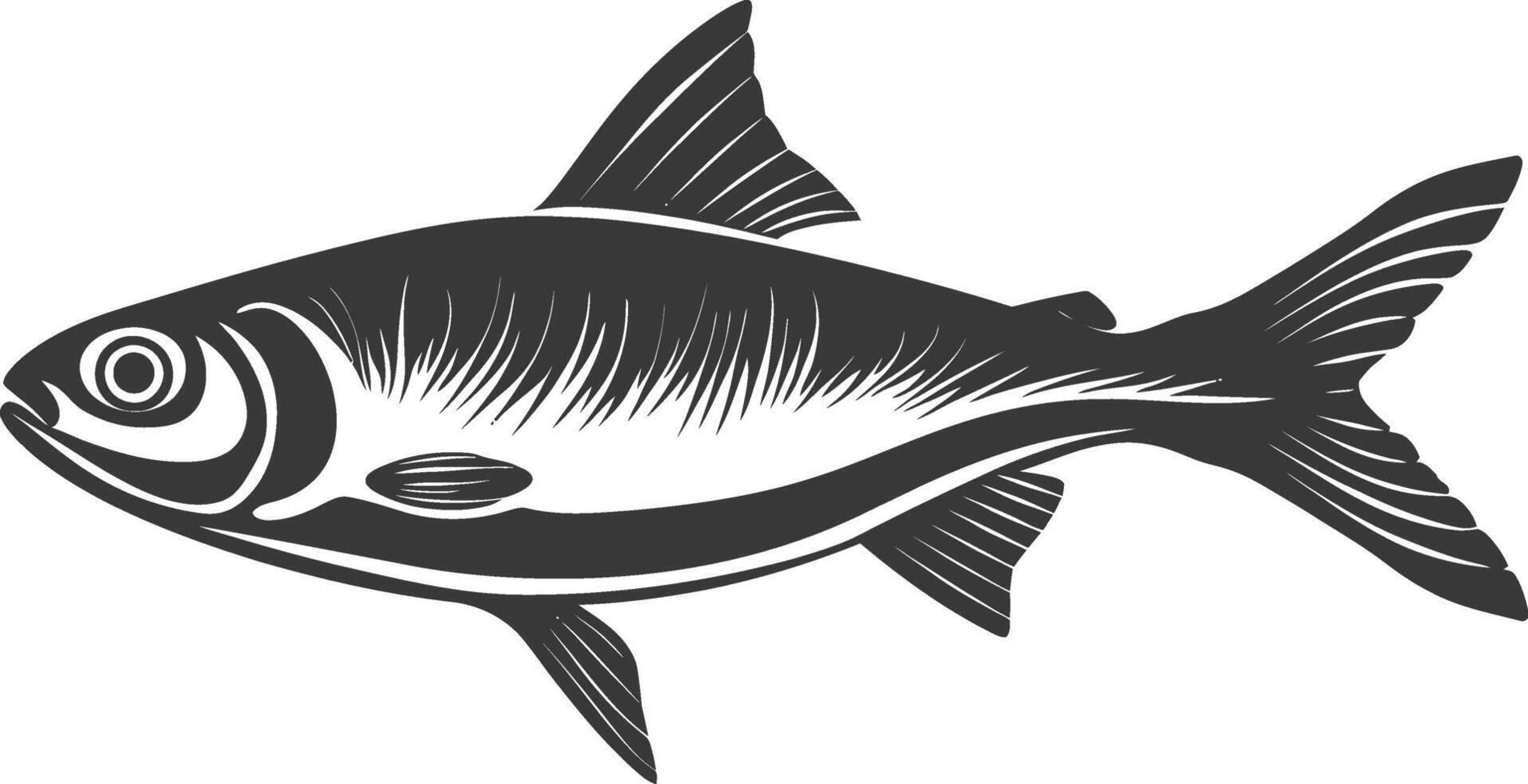 Silhouette sardine fish animal black color only full body vector