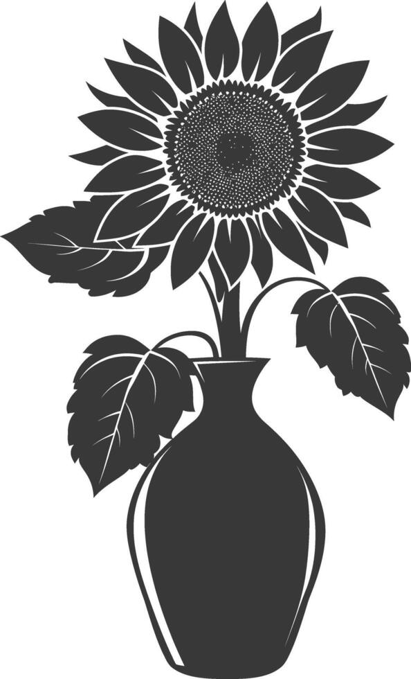 Silhouette sunflower flower in the vase black color only vector