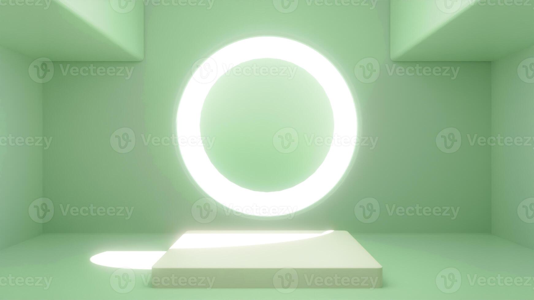 Abstract minimum Scene with geometric shapes. podium with light green walls. Soft shadows from the sunlight. 3d rendering. photo