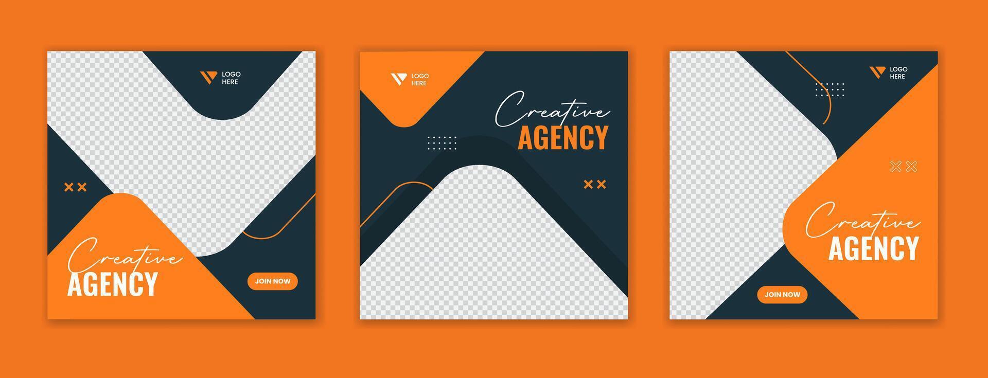 Set of orange business social media post design, corporate company digital advertising layout vector