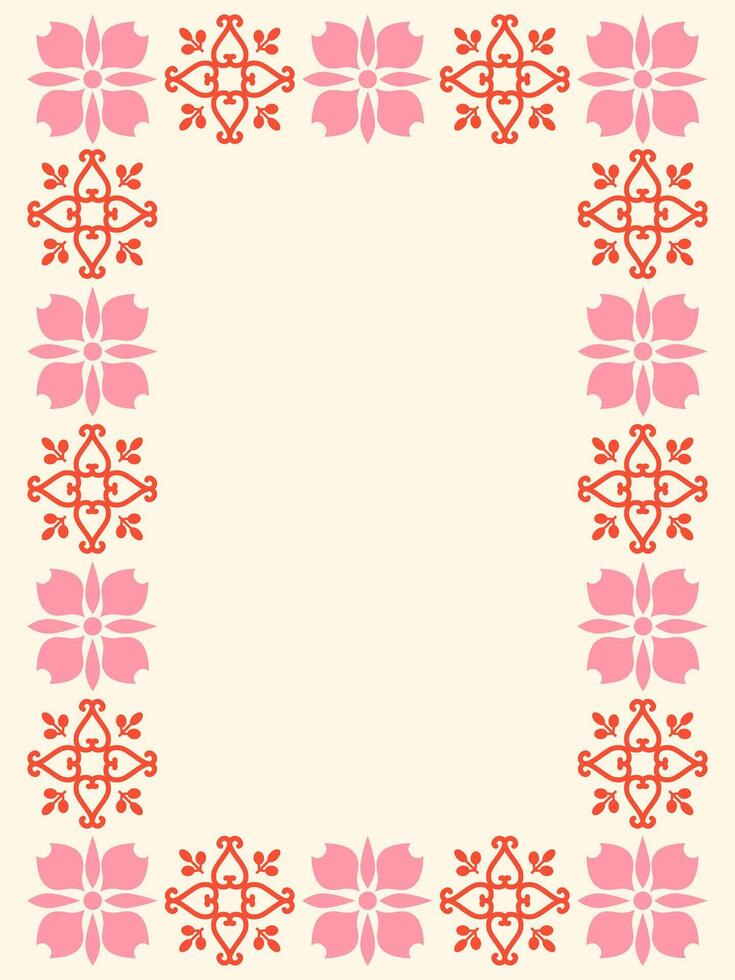 Oriental floral frame. Geometric ornament, pattern. Arabesque. Vertical poster, flyer, card design, background. vector