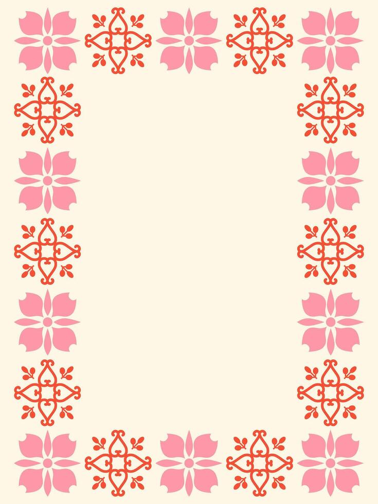 Oriental floral frame. Geometric ornament, pattern. Arabesque. Vertical poster, flyer, card design, background. vector