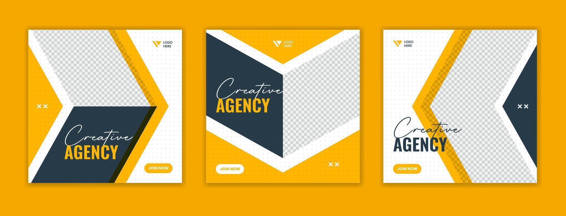 Abstract yellow corporate social media post design, editable business agency square template for advertising vector