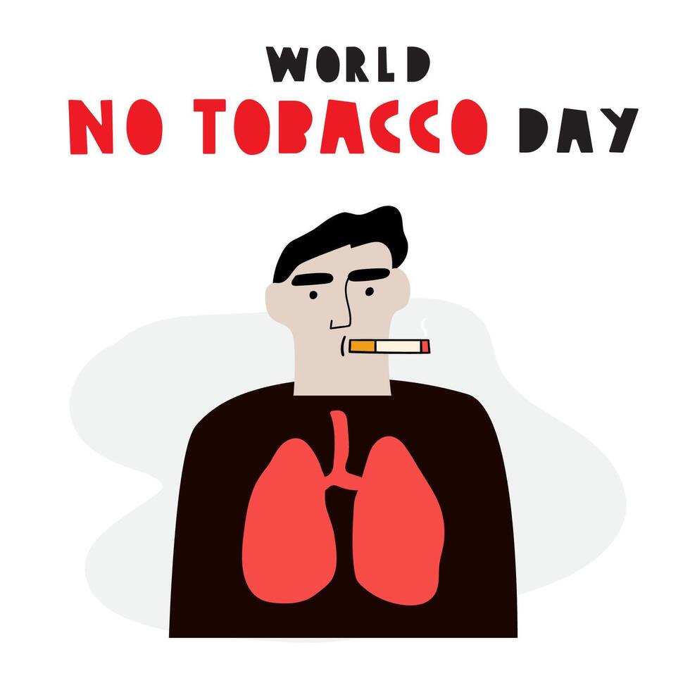 World no tobacco day. Unhealthy smoker. hand drawn illustration on white background. vector