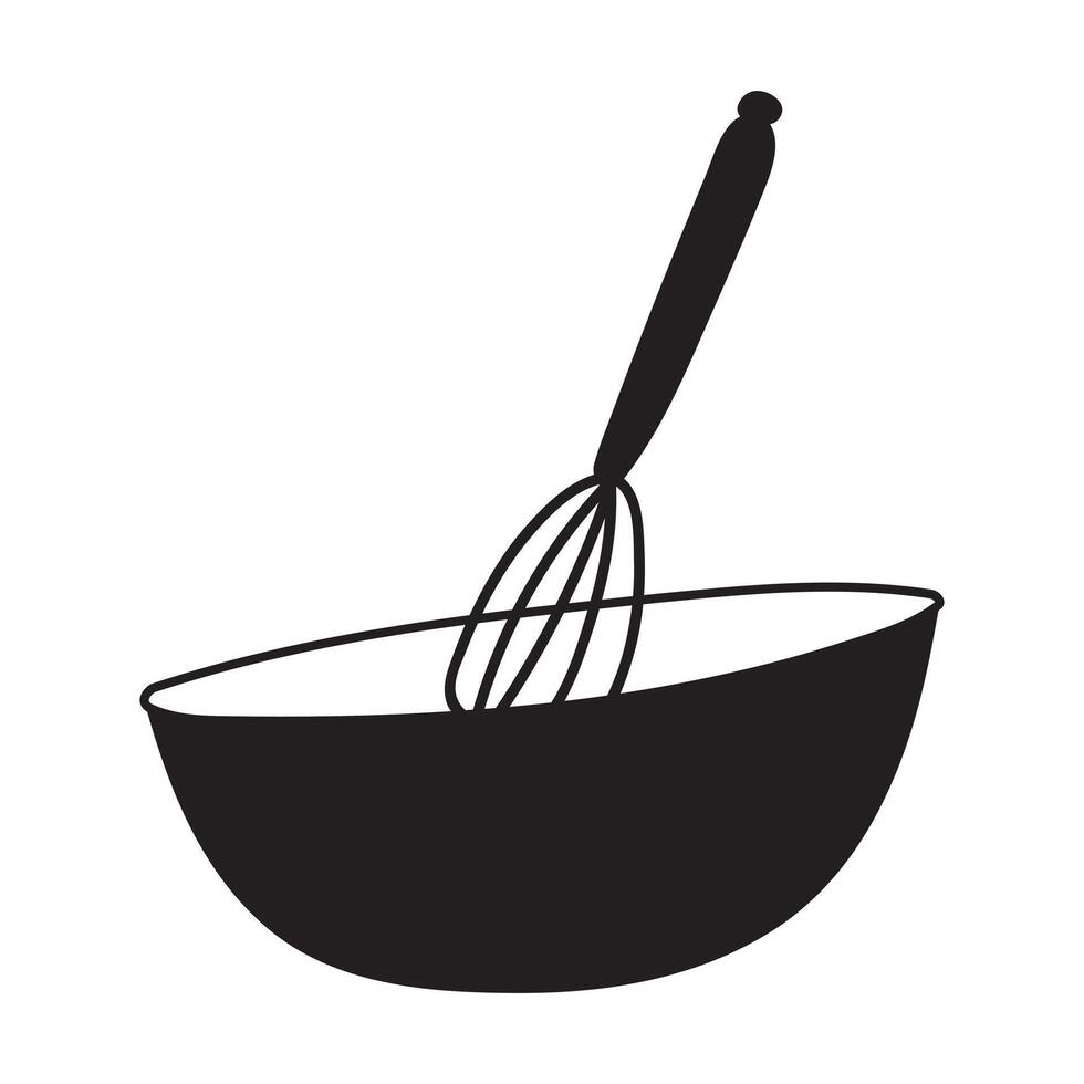 Whisk and bowl. Flat design. isolated icon. Illustration on white background. vector