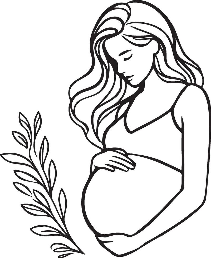 Pregnant Woman Line Art. vector