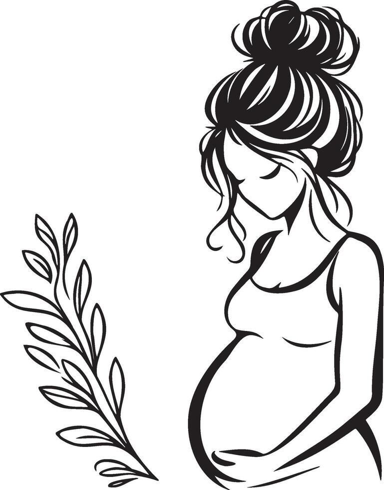 Pregnant Woman Line Art. vector