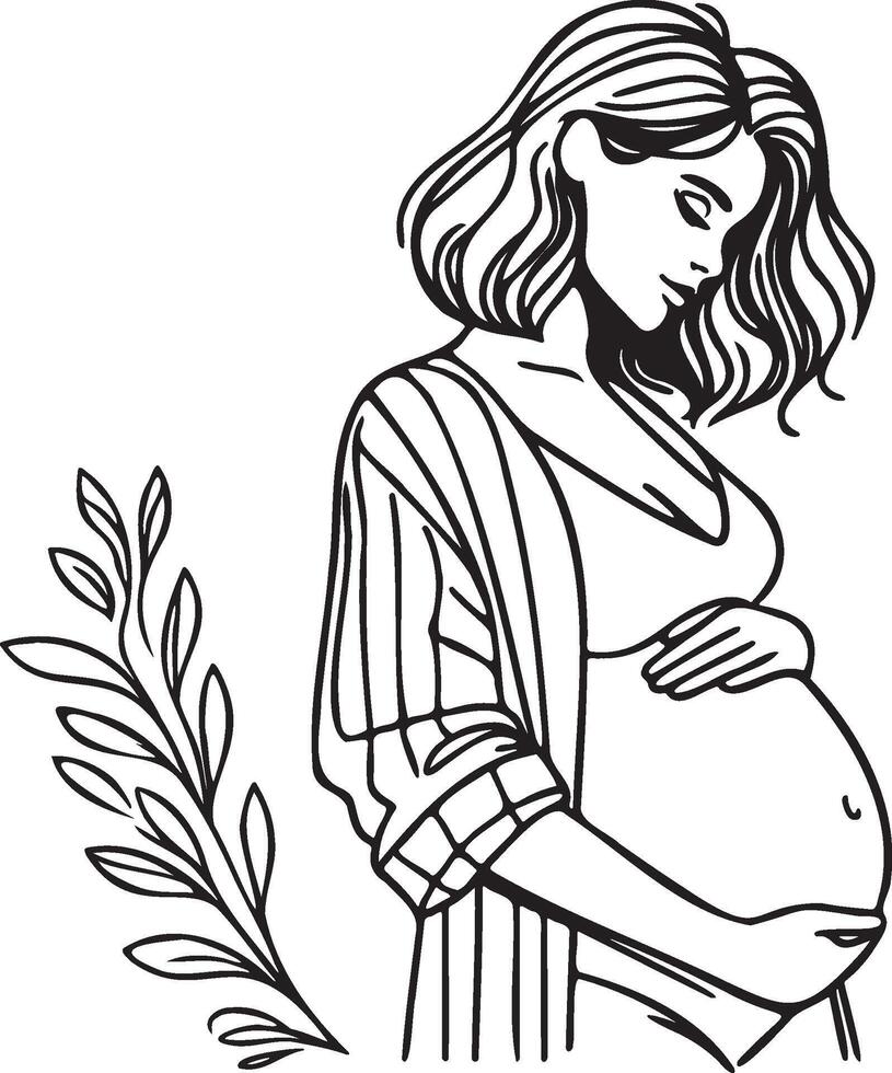 Pregnant Woman Line Art. vector