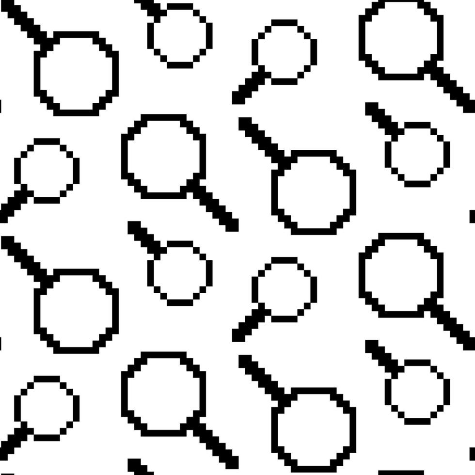 Magnifying glass icon pattern in pixels, illustration in flat style, highlighted on a white background. The symbol of the search or zoom tool is the magnifying glass icon vector