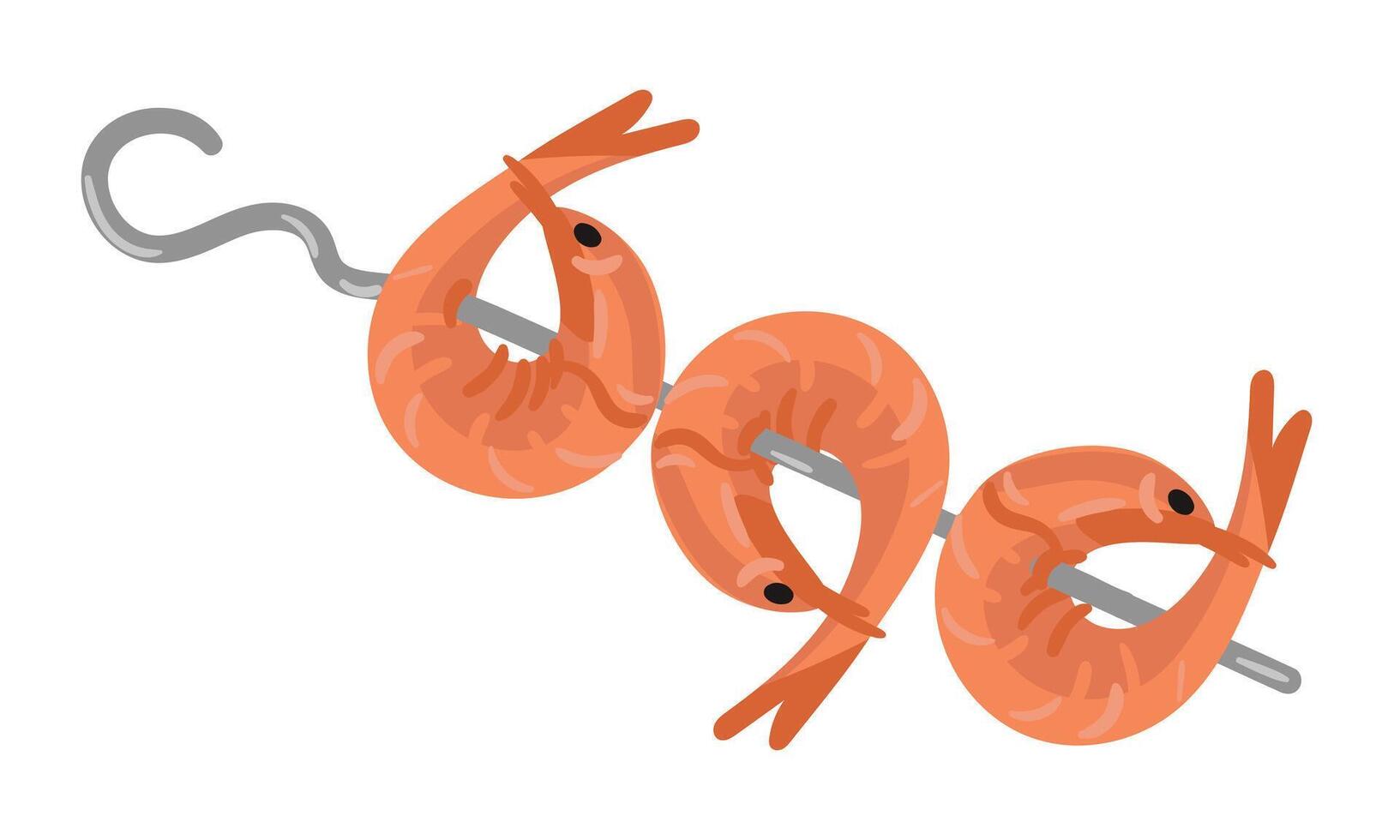 Bright colored shrimp on a skewer. Isolated food suitable for culinary menus, seafood advertisements or gastronomic publications convey the whole essence of freshness and taste. Isolated vector
