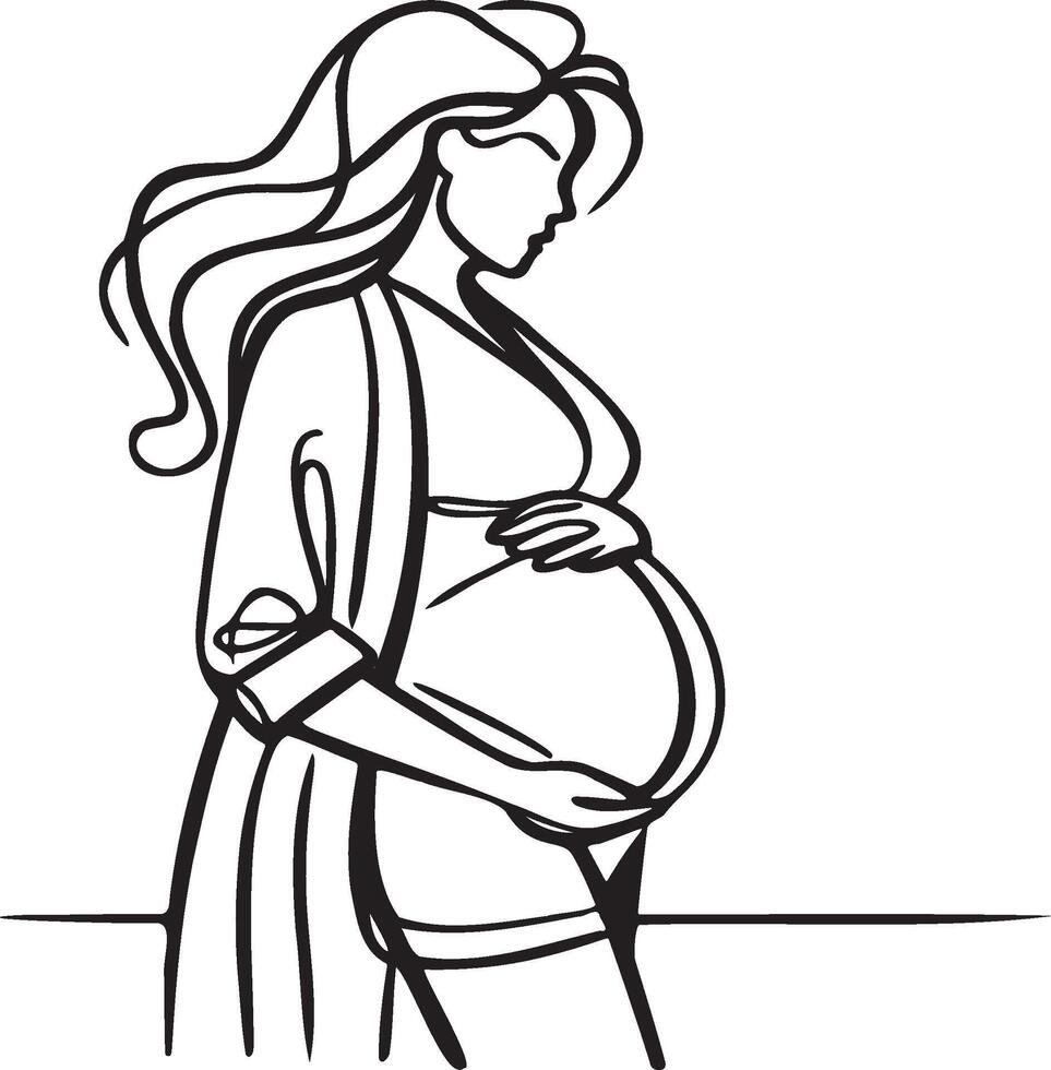 embarazada mujer línea Arte. vector