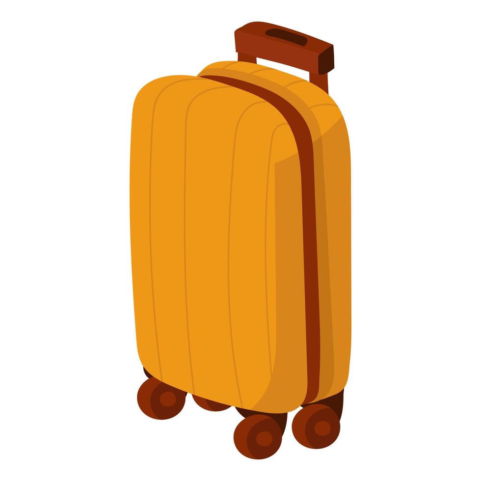 A suitcase on wheels made of plastic sideways. Yellow shockproof suitcase with retractable handle for travel and business trips. flat illustration isolated on white vector