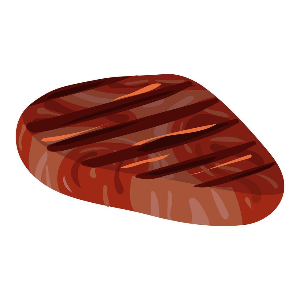Piece of fried steak, grilled meat. Meat-ready steak with strips from the grill. Isolated food from a ready-made meat dish for a restaurant, a menu for a restaurant, a banner with a place to copy vector