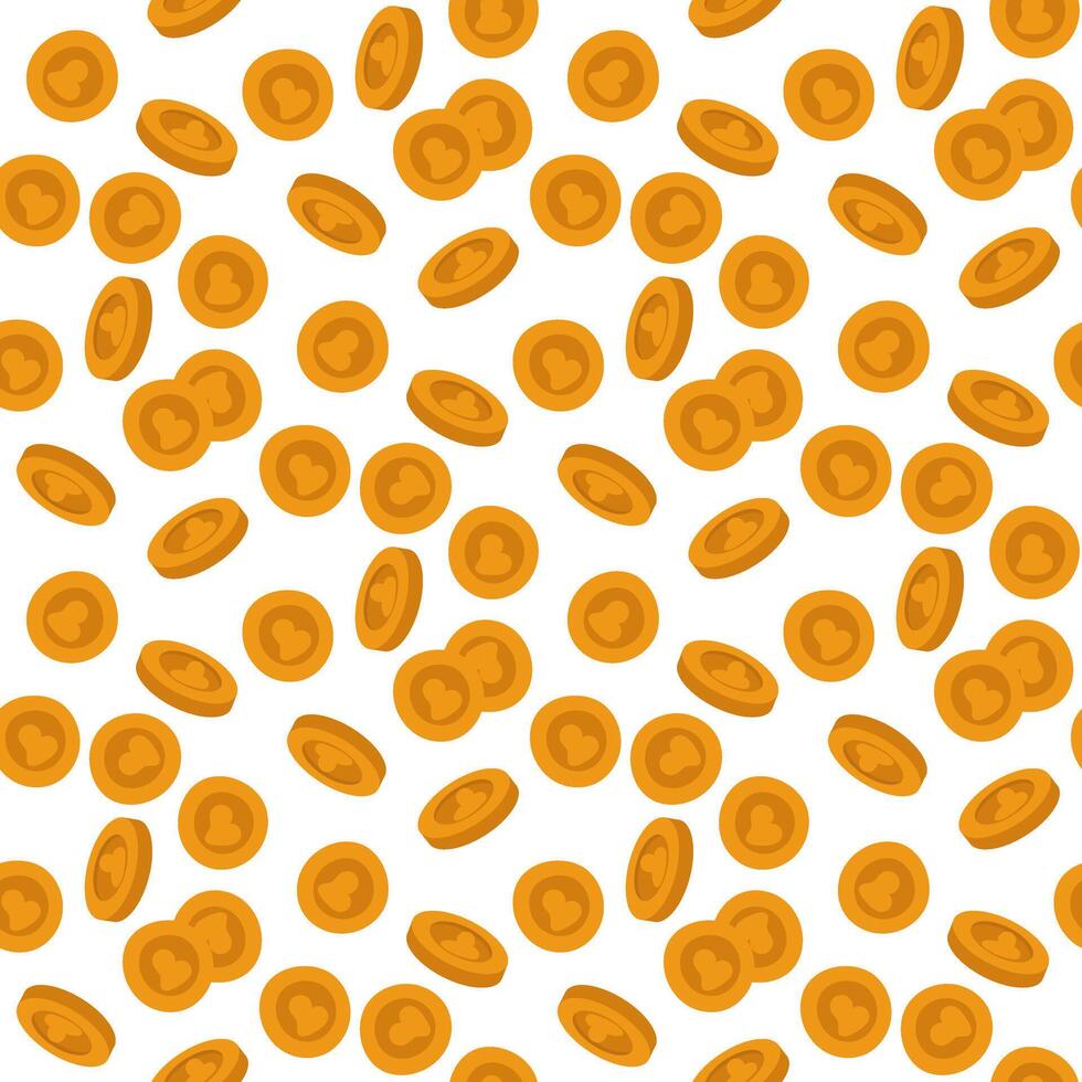 Pattern of gold coins. seamless pattern of flat gold coins highlighted on a white background. Gold coins with a human figure are repeated. American coins. Business texture. The fall of money vector