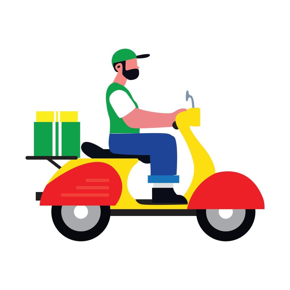 Delivery of box packages using a motorbike driven by man clipart service vector