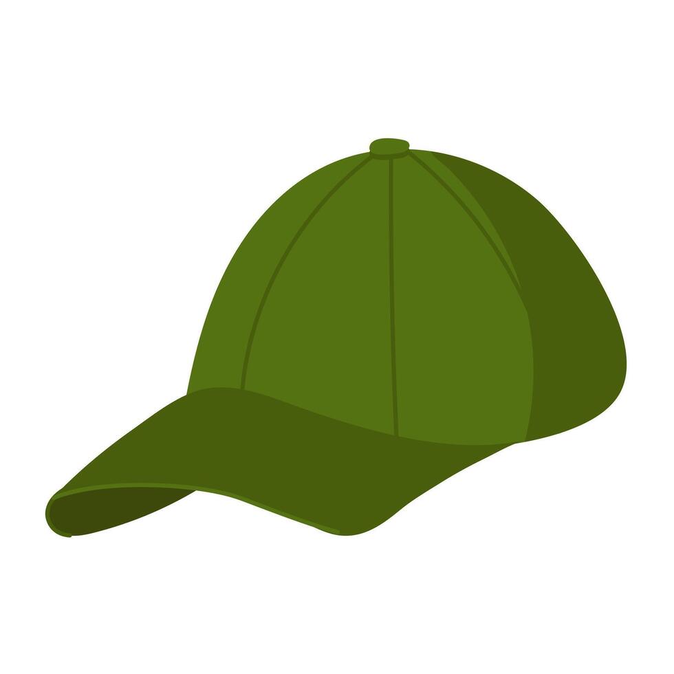 gorra con un visera es verde. un color imagen de un verde béisbol gorra en un blanco antecedentes. un verano tocado para proteccion desde el Dom. de los hombres ropa. un tocado. plano ilustración vector