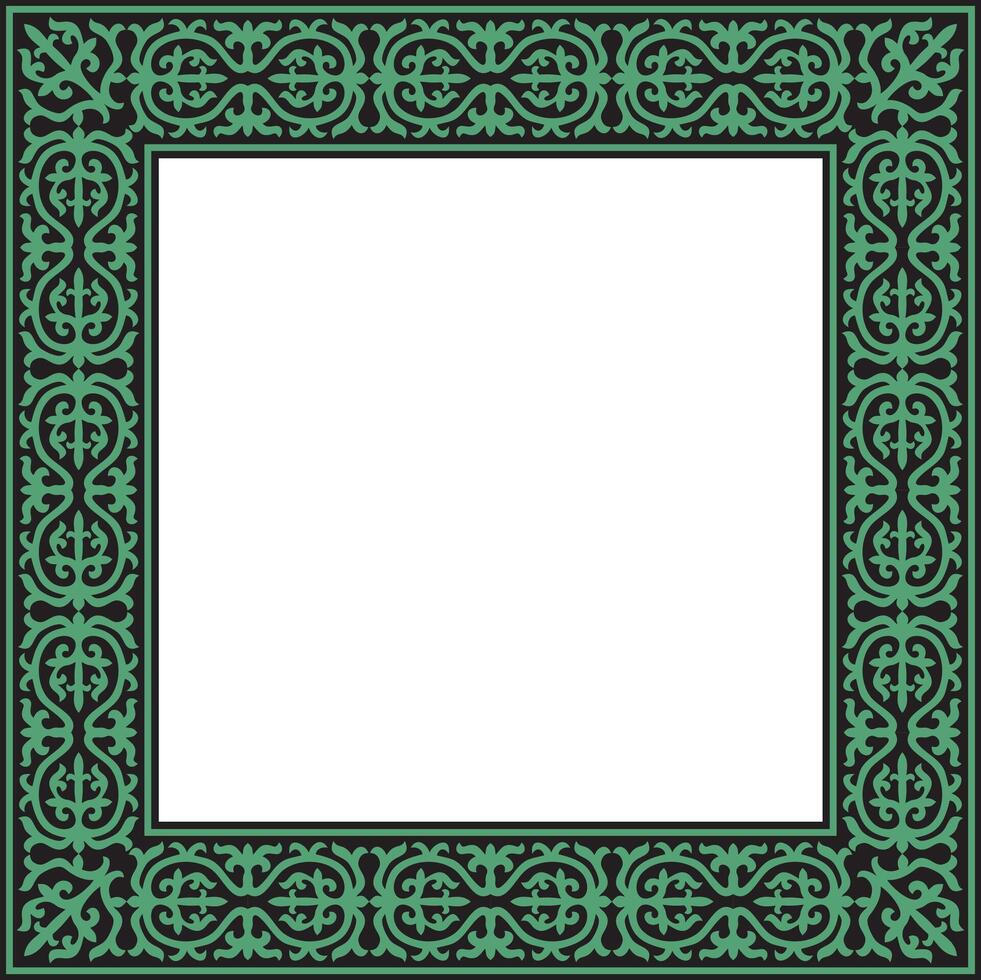 green with black Square Kazakh national ornament. Ethnic pattern of the peoples of the Great Steppe, .Mongols, Kyrgyz, Kalmyks, Buryats. Square frame border vector
