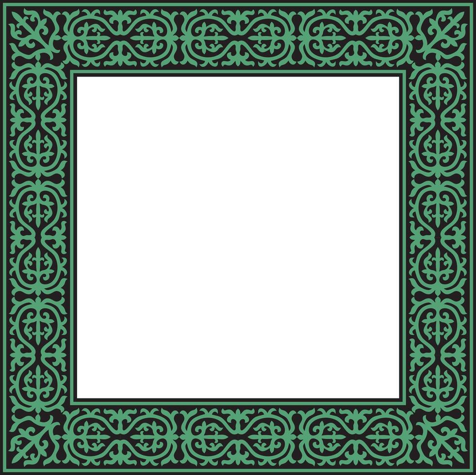 green with black Square Kazakh national ornament. Ethnic pattern of the peoples of the Great Steppe, .Mongols, Kyrgyz, Kalmyks, Buryats. Square frame border vector