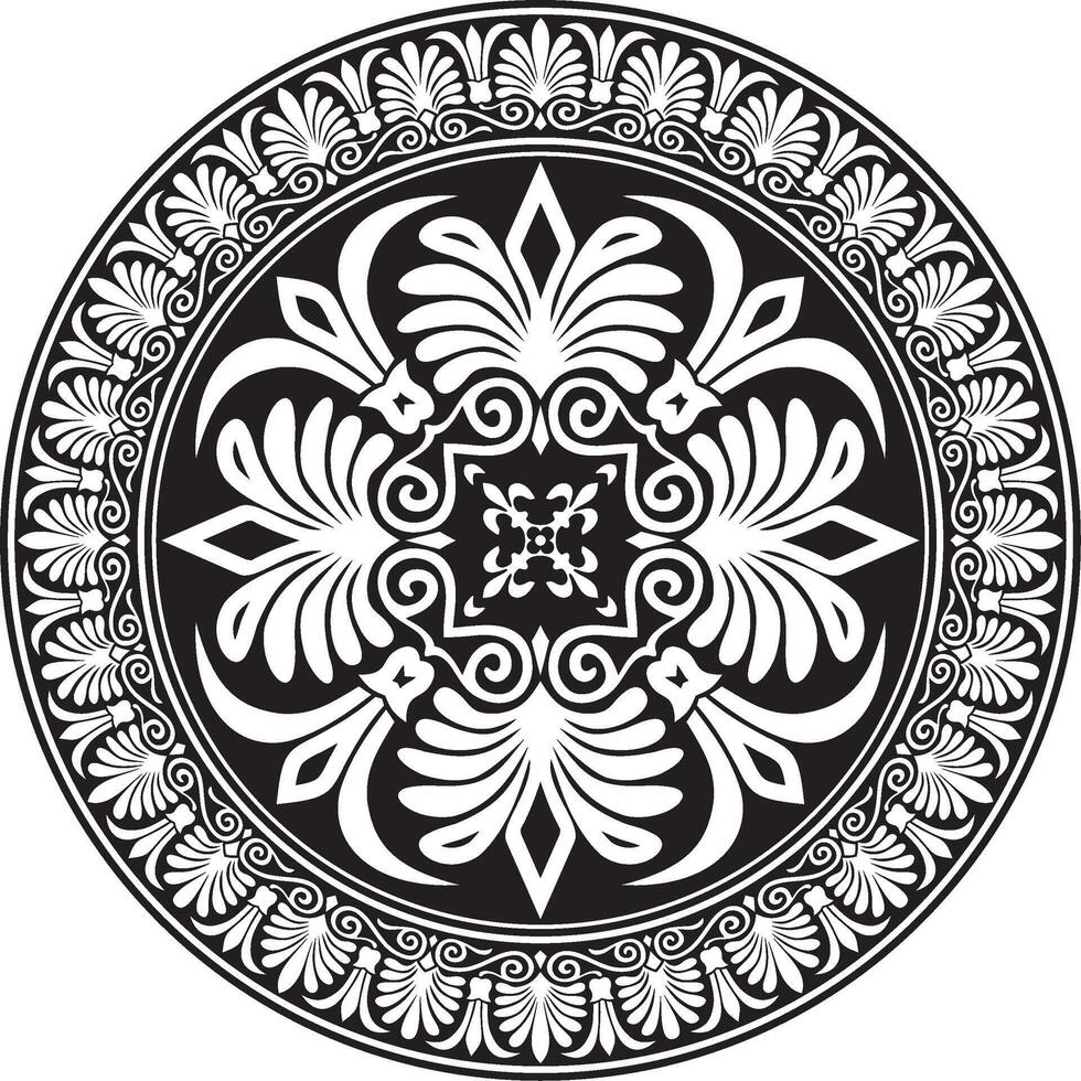 black monochrome classic Greek round ornament. Circle of Ancient Greece and the Roman Empire. Byzantine painting of walls, floors and ceilings. Decoration of European palaces vector