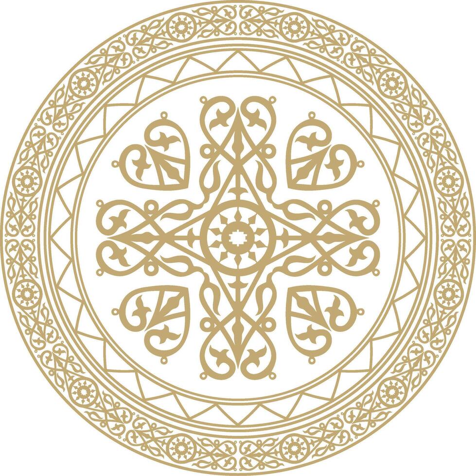 gold round Yakut ornament. Endless circle, border, frame of the northern peoples of the Far East vector