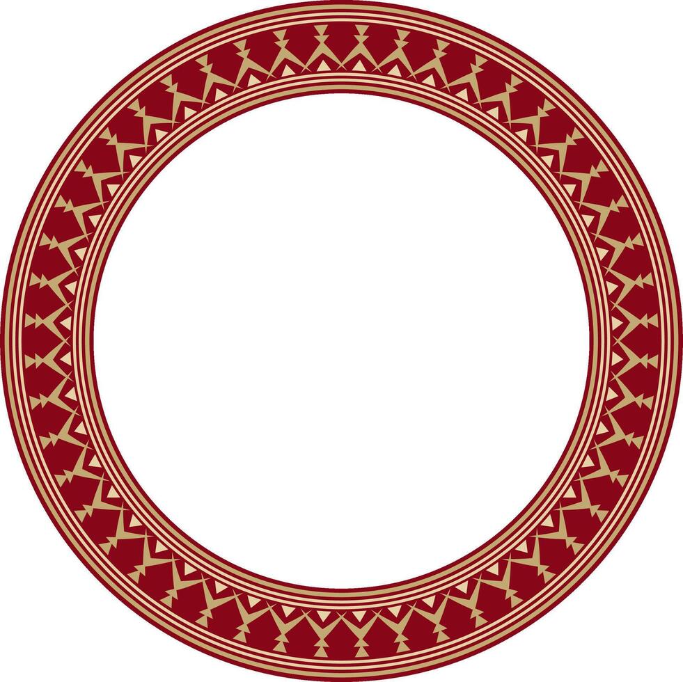 golden and red round Yakut ornament. Endless circle, border, frame of the northern peoples of the Far East vector