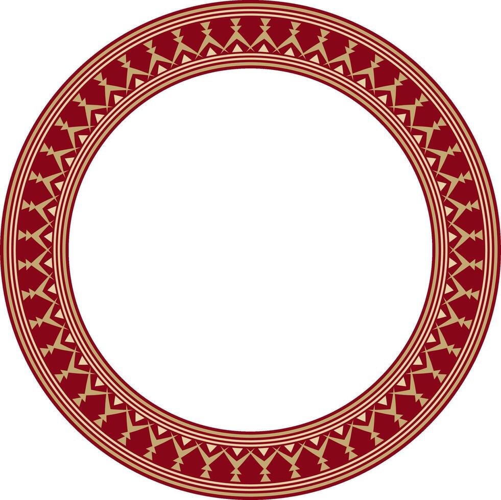 golden and red round Yakut ornament. Endless circle, border, frame of the northern peoples of the Far East vector