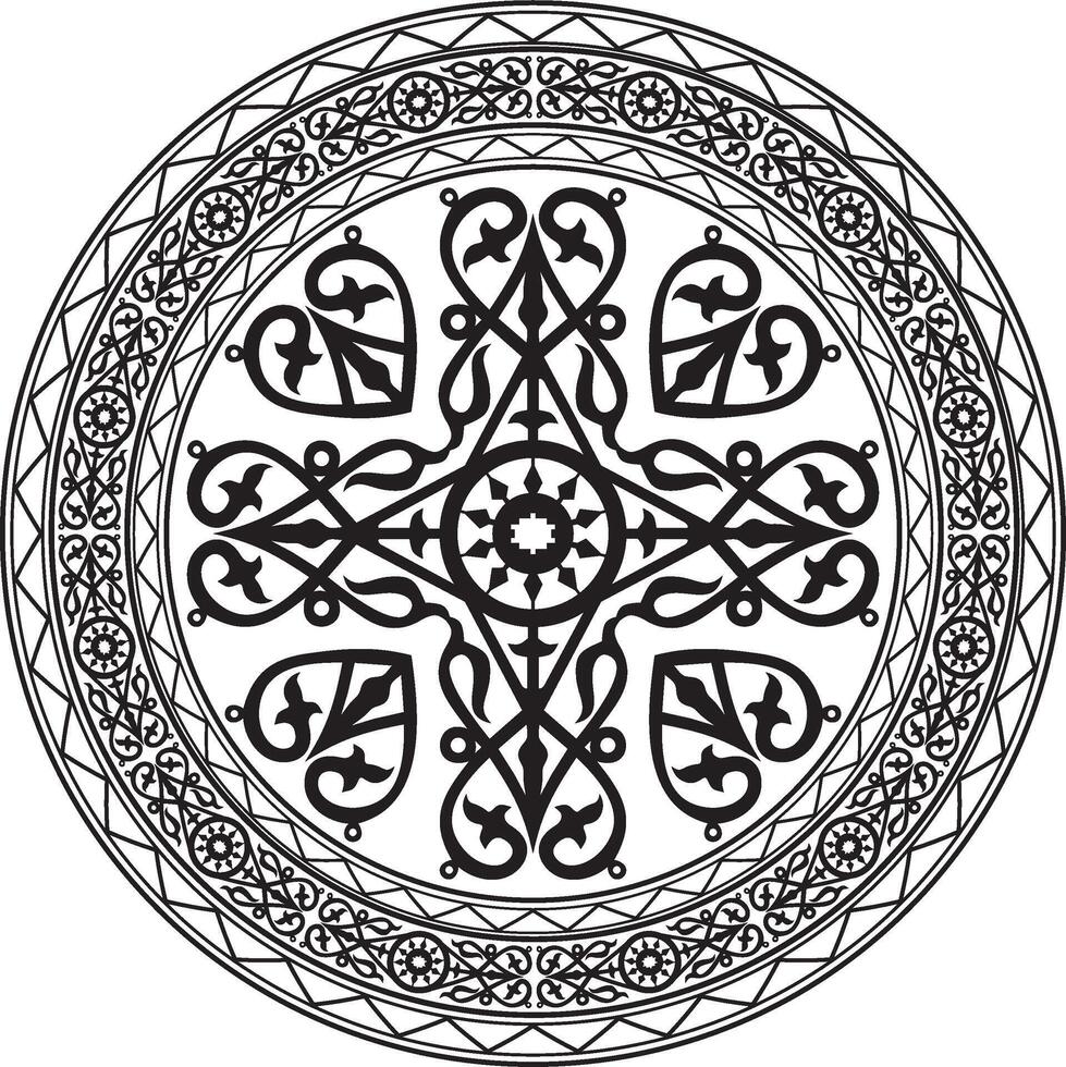 round monochrome Yakut national ornament. Ethnic circle pattern of the peoples of the Far North, Siberia, taiga and tundra vector