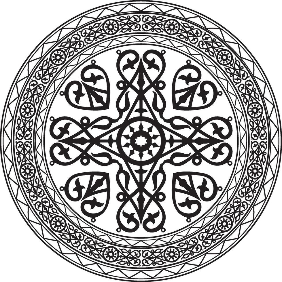 round monochrome Yakut national ornament. Ethnic circle pattern of the peoples of the Far North, Siberia, taiga and tundra vector