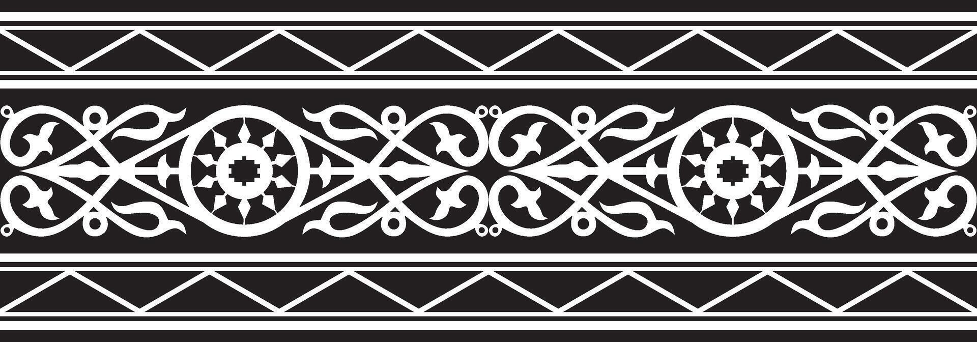 monochrome black seamless Yakut ornament. Endless border, frame of the northern peoples of the Far East vector