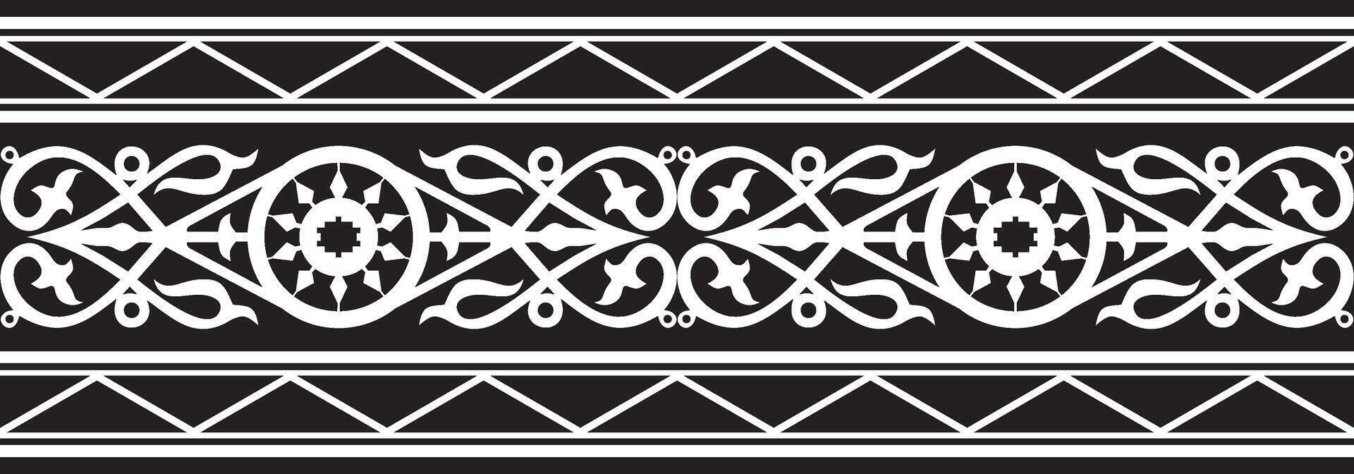 monochrome black seamless Yakut ornament. Endless border, frame of the northern peoples of the Far East vector