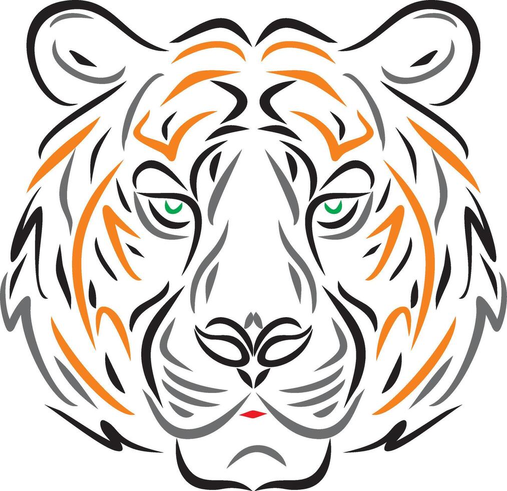 colored outline of the muzzle of a tiger. Linear pen drawing of an animal. vector