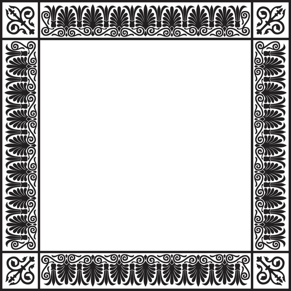 monocromo negro cuadrado clásico griego ornamento. europeo ornamento. borde, marco antiguo Grecia, romano imperio vector