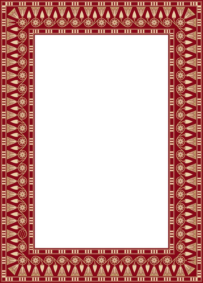 square red with gold Egyptian ornament. Endless border, ancient Egypt frame vector
