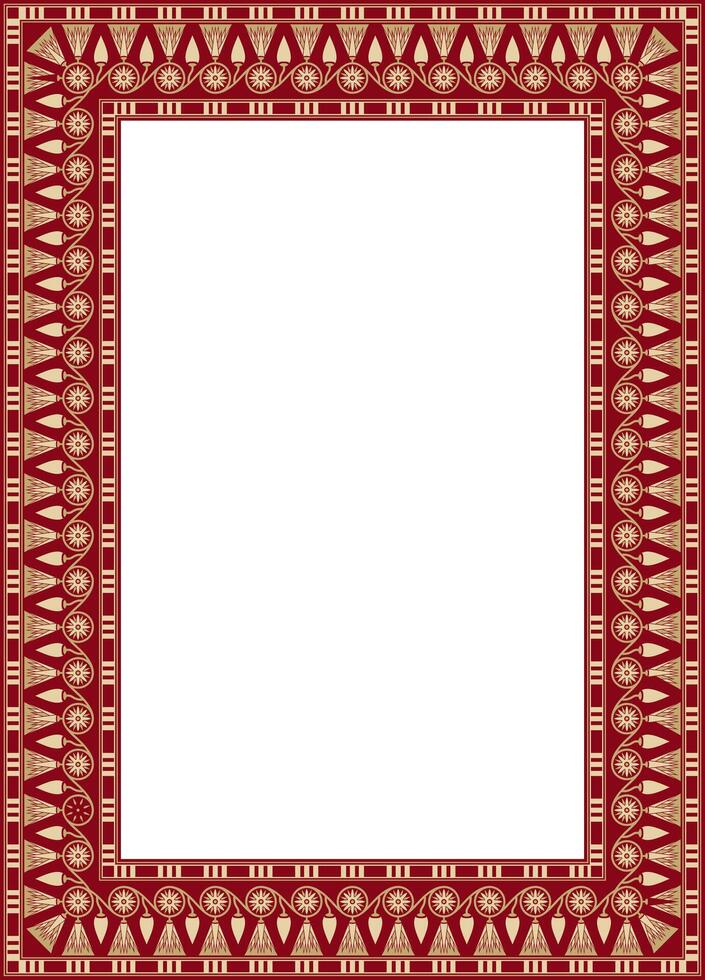 square red with gold Egyptian ornament. Endless border, ancient Egypt frame vector