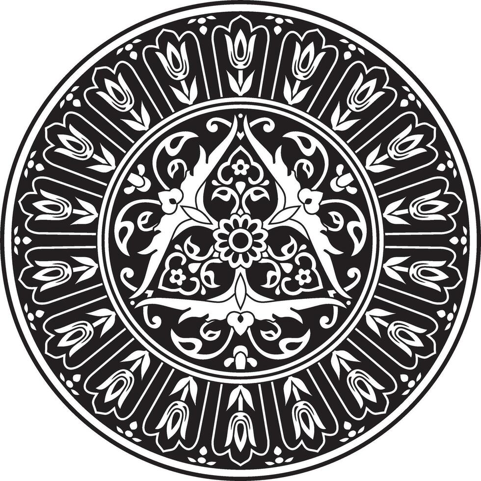 black monochrome round turkish ornament. Ottoman circle, ring, frame vector