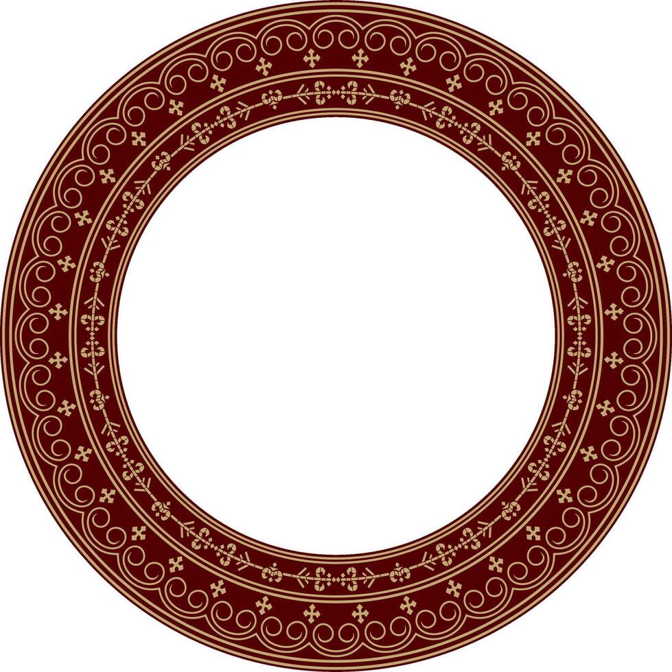 golden and red round Yakut ornament. Endless circle, border, frame of the northern peoples of the Far East vector