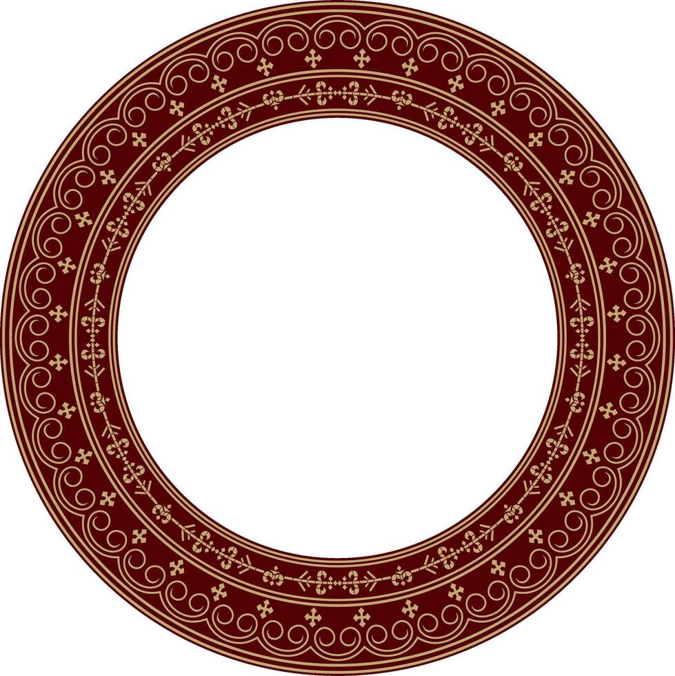 golden and red round Yakut ornament. Endless circle, border, frame of the northern peoples of the Far East vector