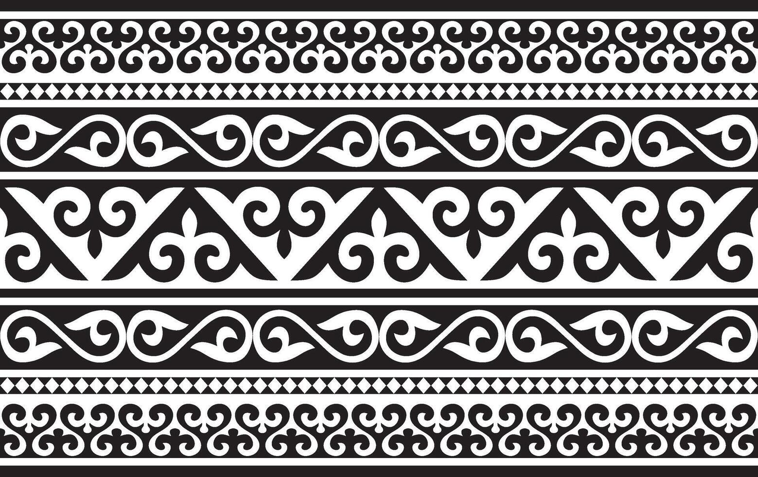 monochrome seamless Kazakh national ornament. Ethnic pattern of the nomadic peoples of the great steppe, the Turks. Border, frame Mongols, Kyrgyz, Buryats, Kalmyks. vector