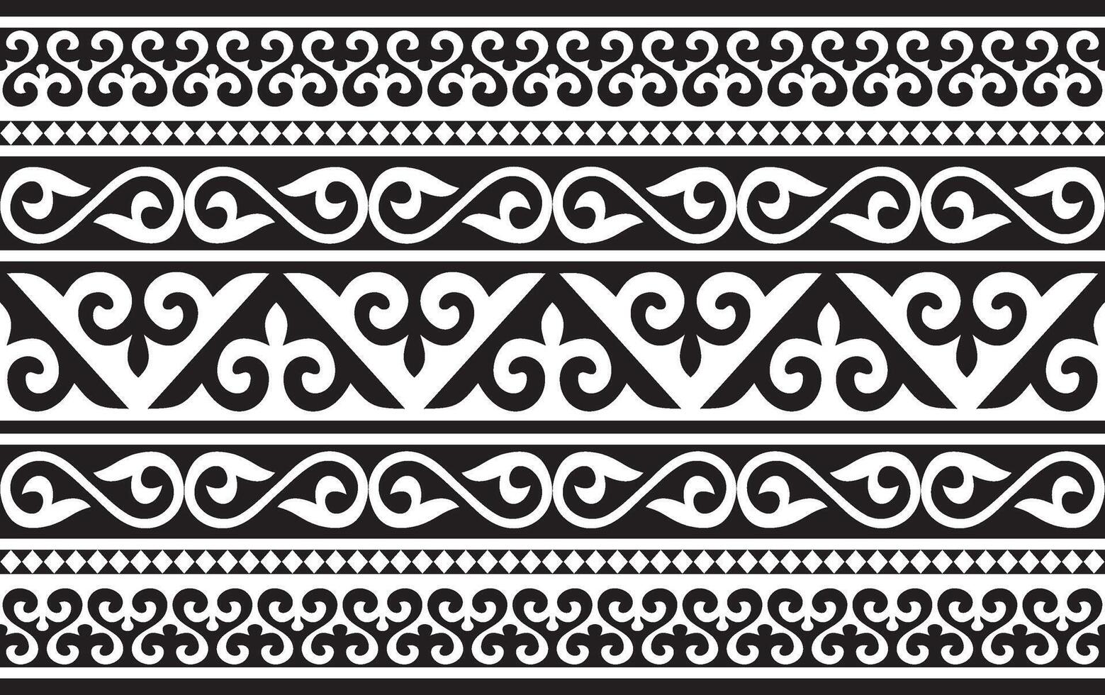 monocromo sin costura kazakh nacional ornamento. étnico modelo de el nómada pueblos de el genial estepa, el turcos borde, marco mongoles, kirguís, entierros, kalmyks. vector