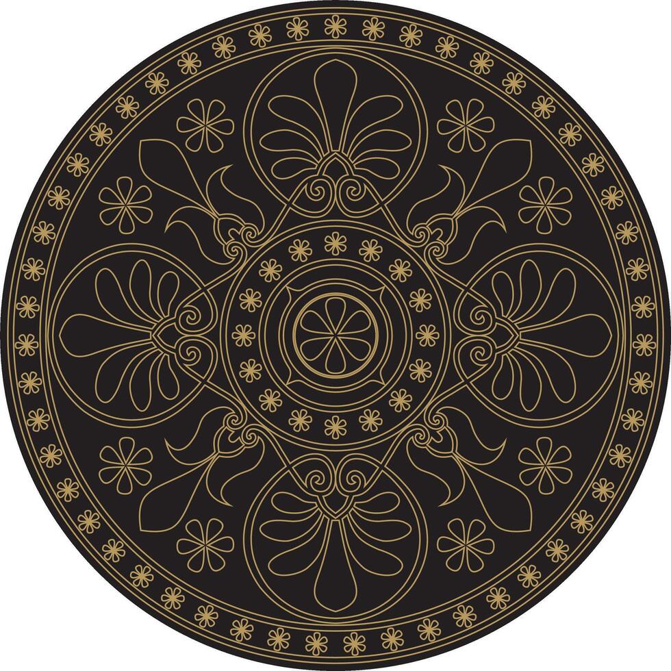 gold with black classic Greek round ornament. Circle of Ancient Greece and the Roman Empire. Byzantine painting of walls, floors and ceilings. Decoration of European palaces vector
