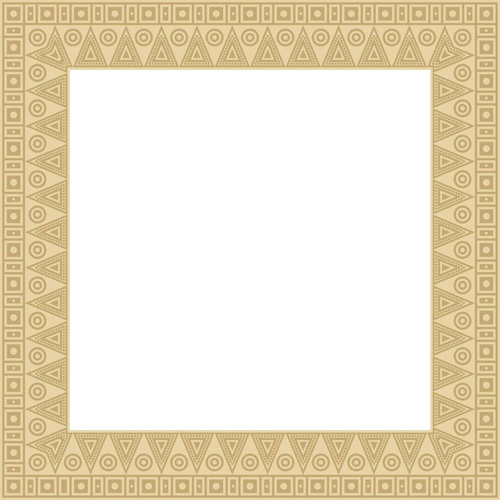 gold native american folk ornament. Square border, frame of the peoples of America, Aztec, Incas, Maya vector