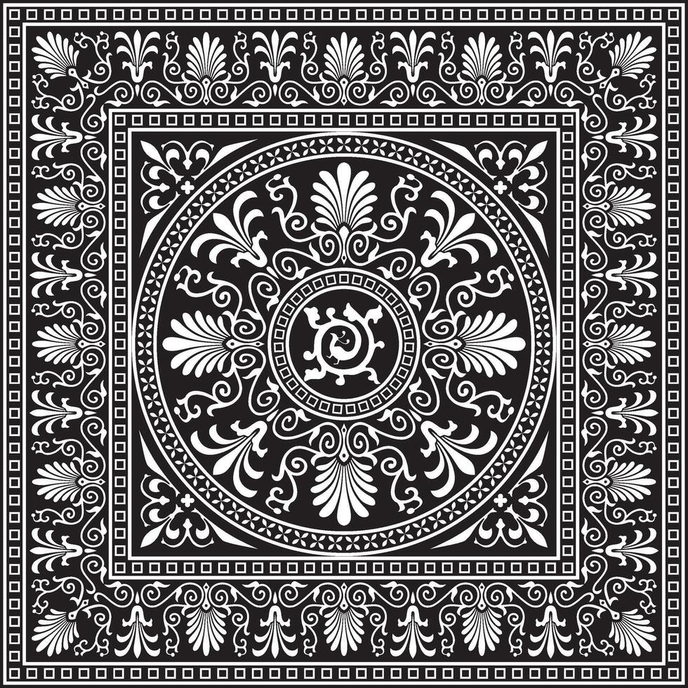 black monochrome square ornament of ancient Greece. Classic tile pattern of the Roman Empire vector