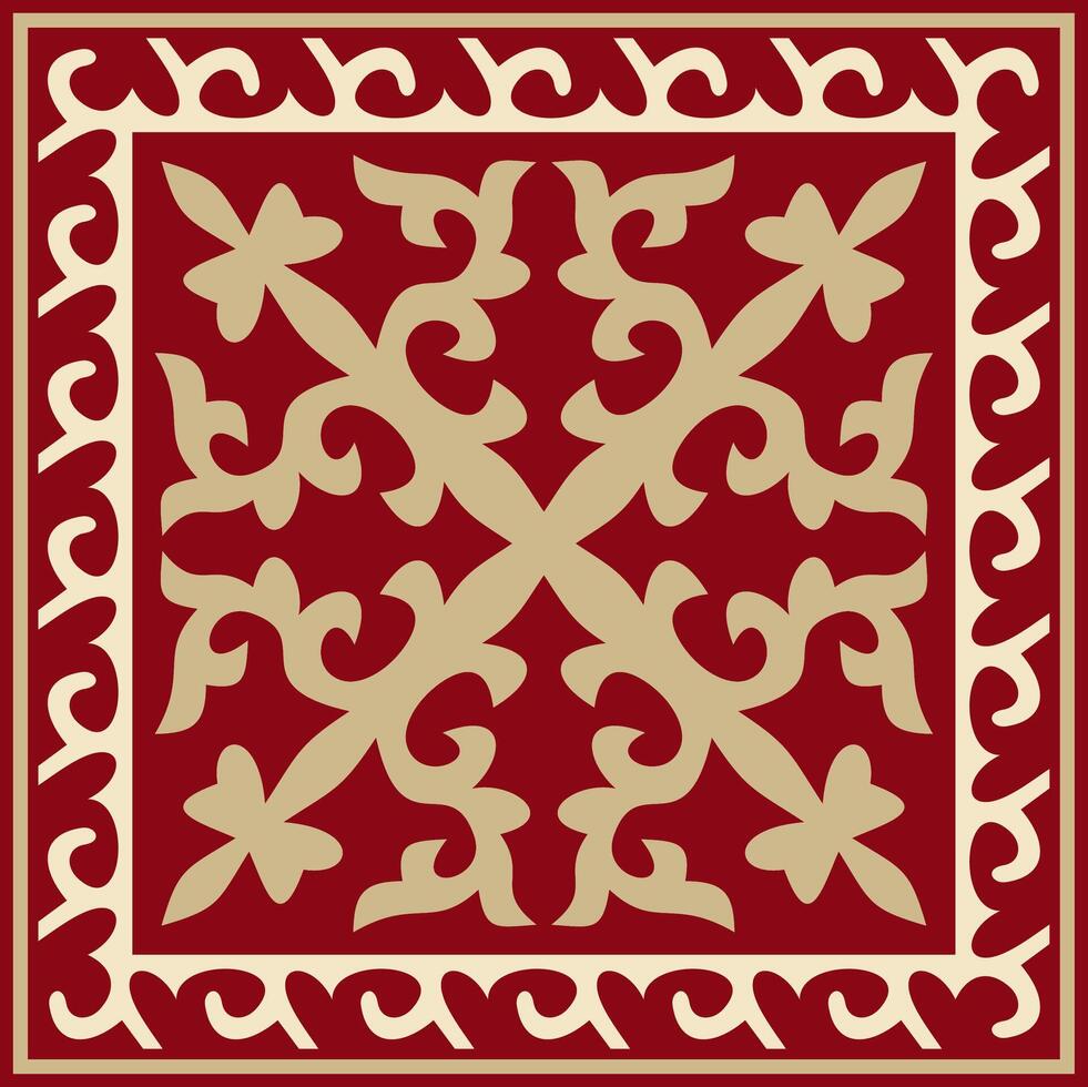 red with gold Square Kazakh national ornament. Ethnic pattern of the peoples of the Great Steppe, .Mongols, Kyrgyz, Kalmyks, Buryats vector
