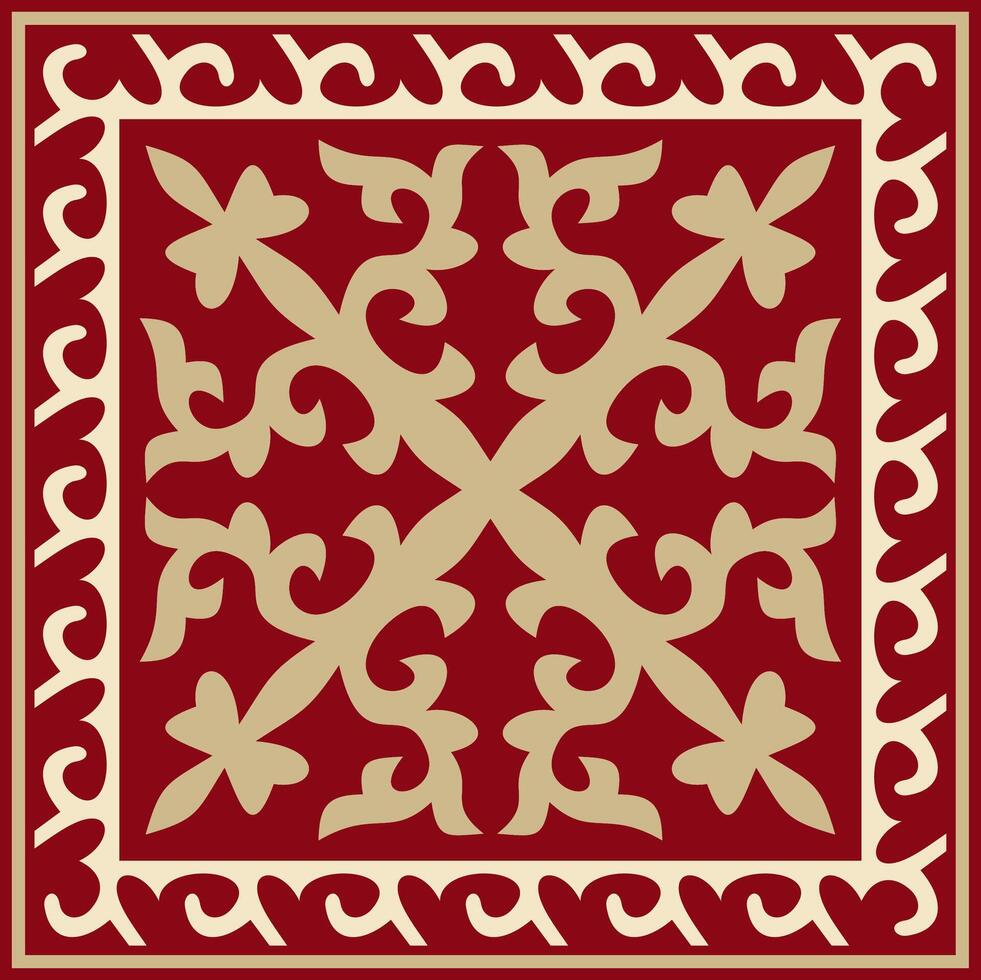 rojo con oro cuadrado kazakh nacional ornamento. étnico modelo de el pueblos de el genial estepa, .mongoles, kirguís, kalmyks, entierros vector