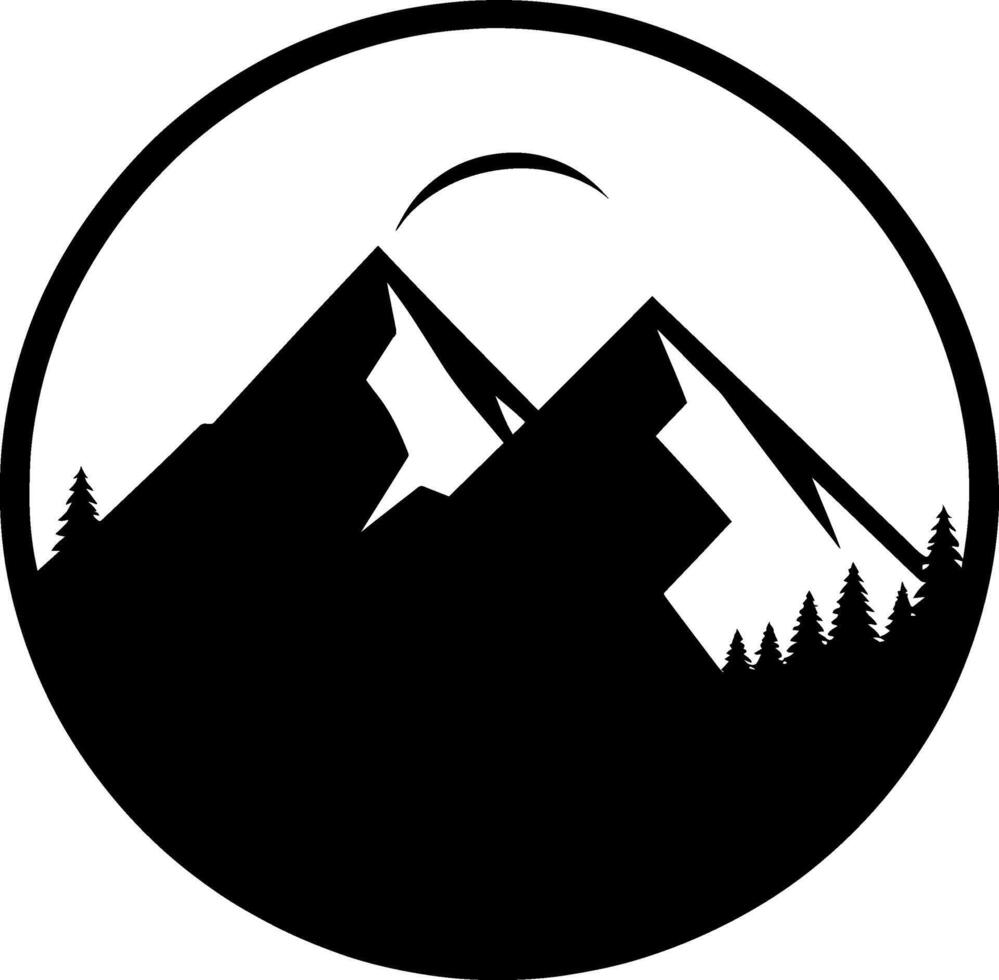 Mountain Silhouette Minimalist Icon Logo in Flat Black and White Design vector