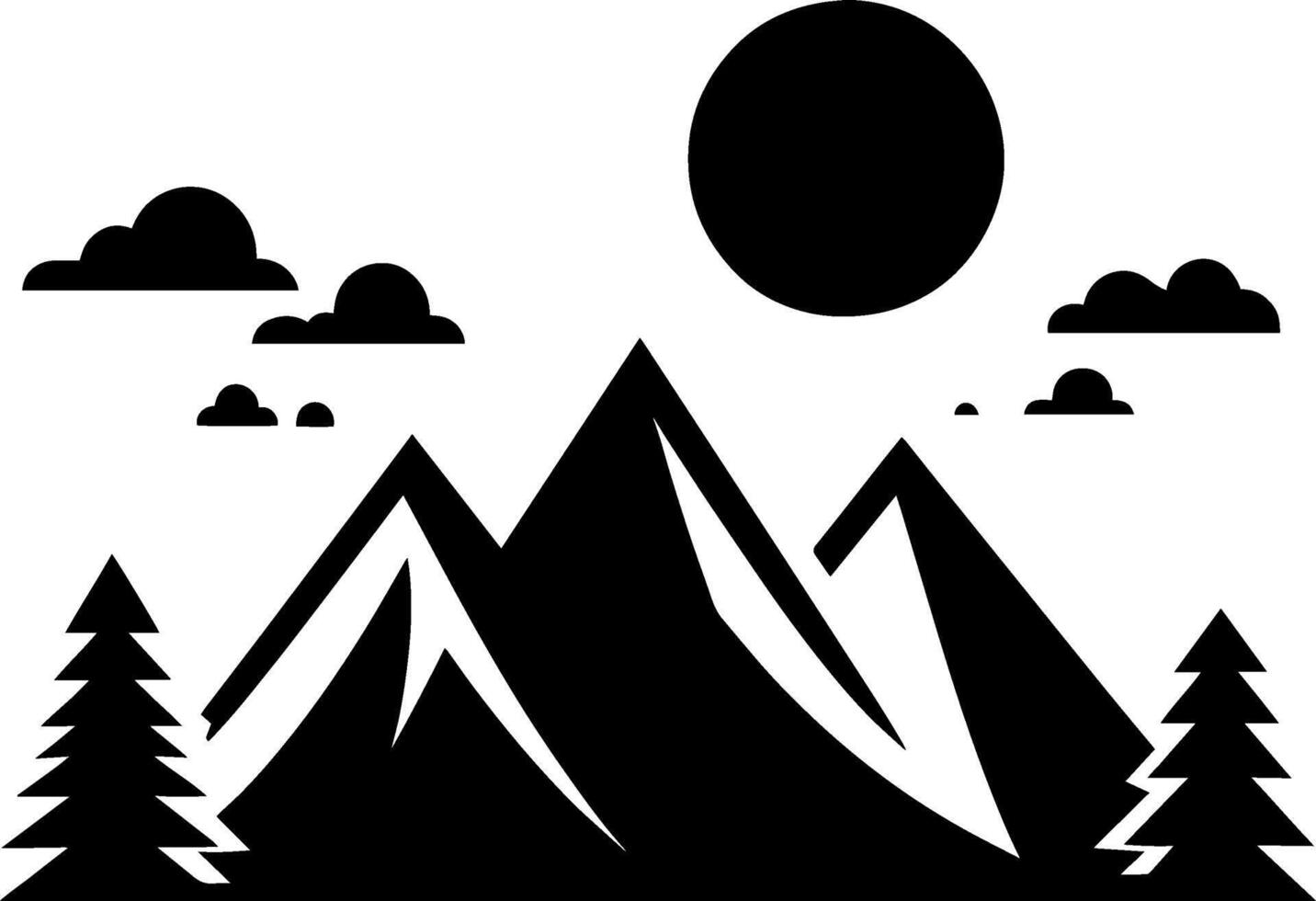 Mountain Silhouette Minimalist Icon Logo in Flat Black and White Design vector