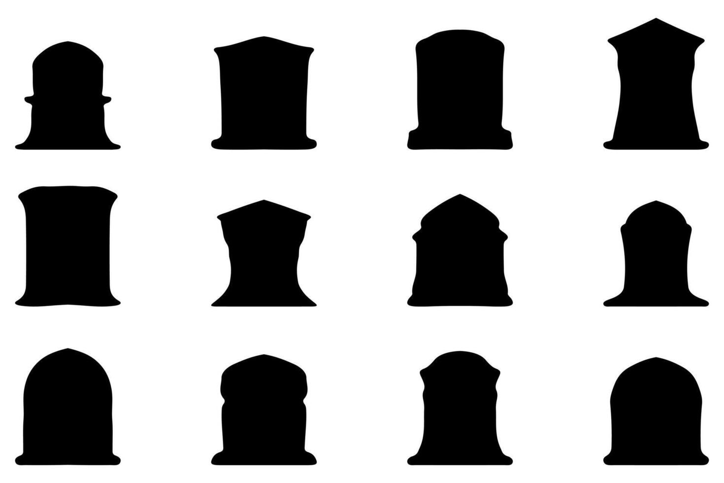Simple silhouette of headstone icon set vector