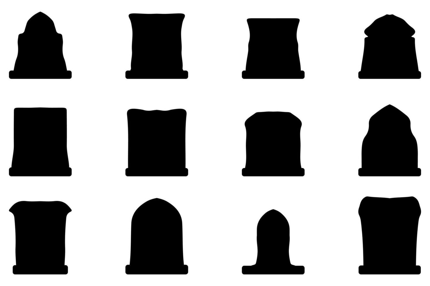 Simple silhouette of headstone icon set vector