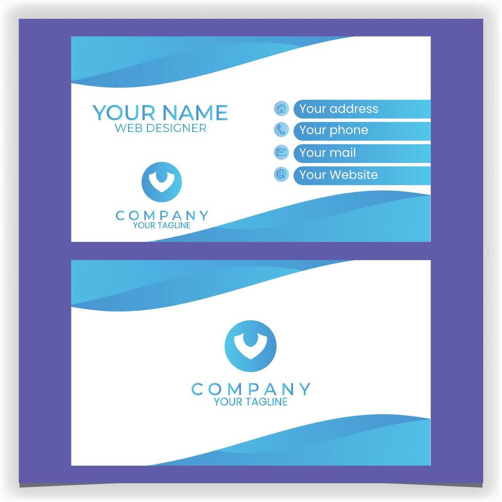 business card with blue waves design template vector