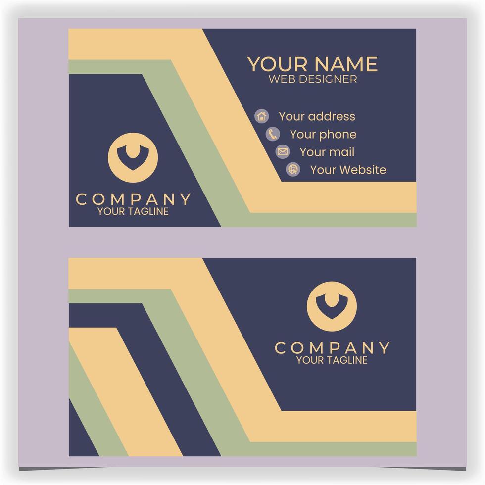 business card yellow with dark blue flat design template vector